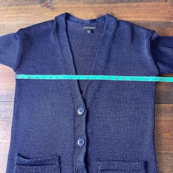 Banana Republic Metallic Navy Blue Boyfriend Cardigan Longline Women's Medium - Picture 7 of 8